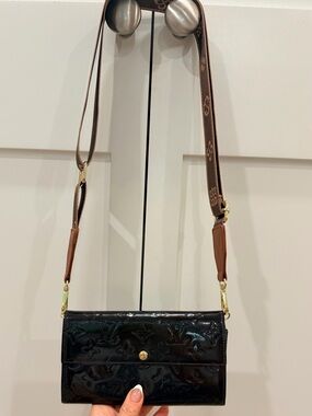 LV Amarante Monogram Vernis Sarah Continental Wallet + Bag Strap & Dust Bag, COA